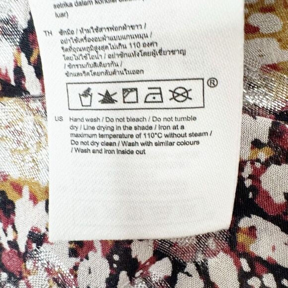 MAJE Cold-Shoulder Printed Metallic Fil Coupé Top Long Sleeve Ruffle Blouse Sz 3 - Picture 10 of 10